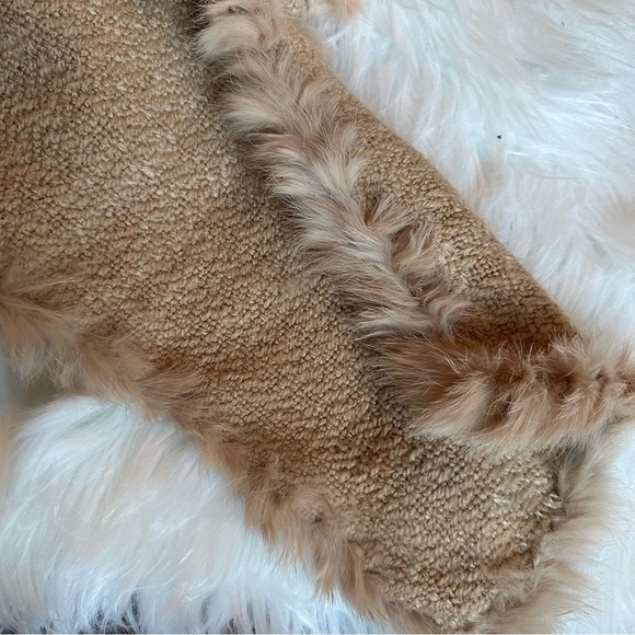 Vintage Angora Rabbit Fur Trim Tan Knit Scarf Minimalist Classic - Picture 2 of 6